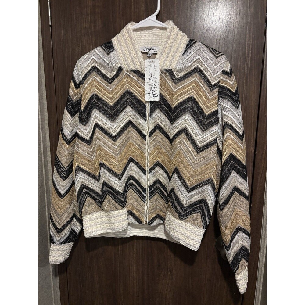 Jeff Gallano Paris chevron knit bomber jacket  Multicolor Size 3 NWT